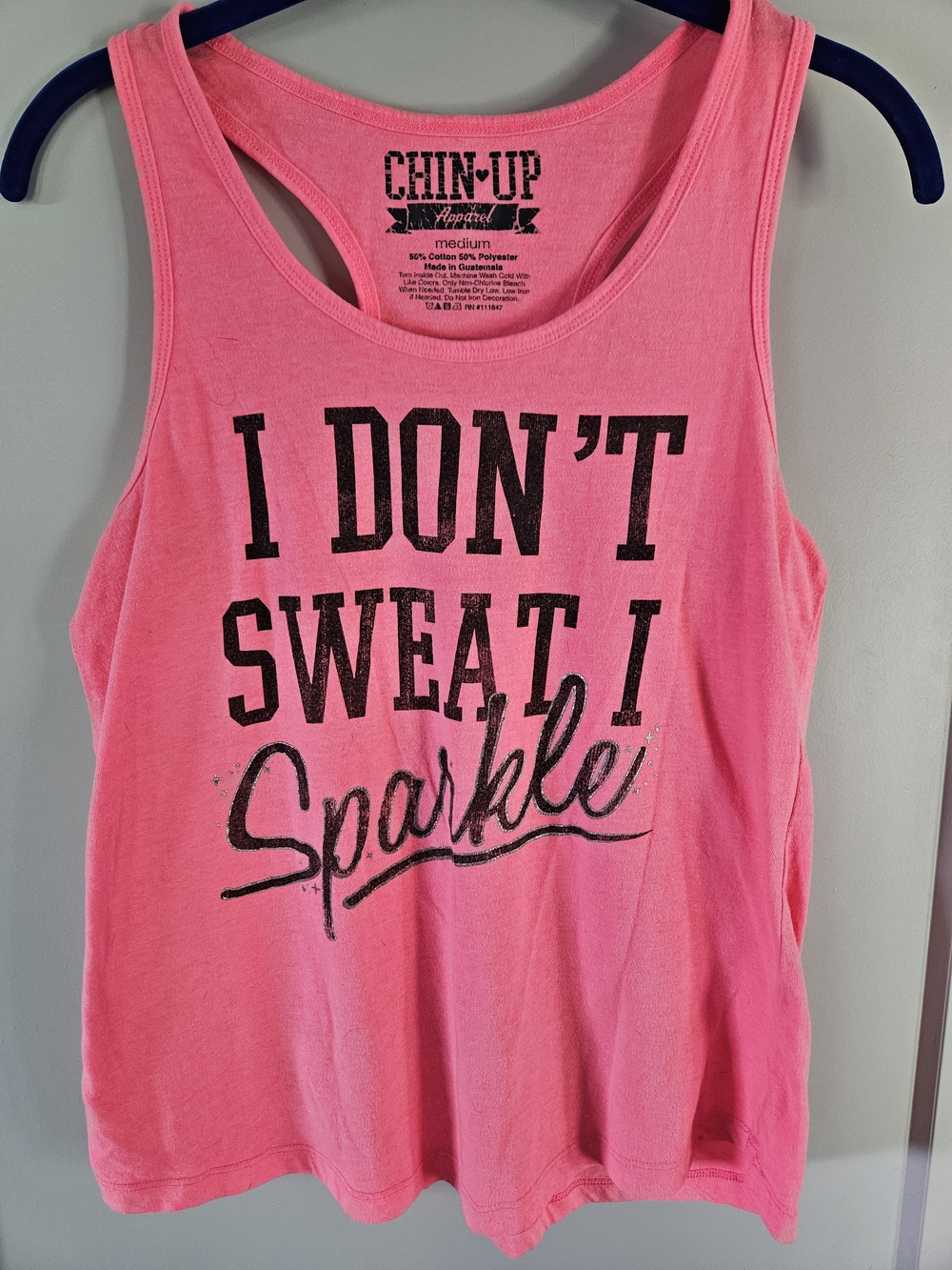 Chin-Up Apparel Pink 'I Don't Sweat I Sparkle' Tank